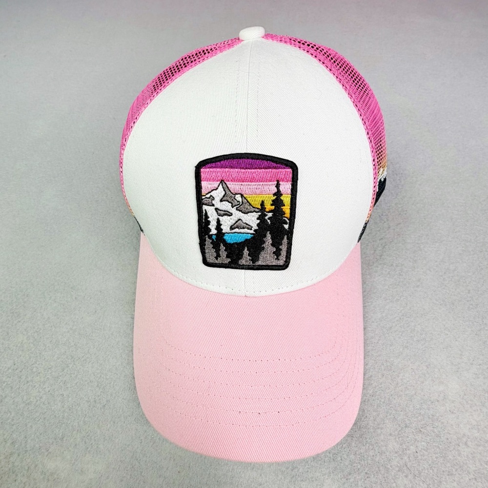 Grace Folly Beach Trucker Hat Mountain Patch Pink Mesh Adjustable Baseball Cap